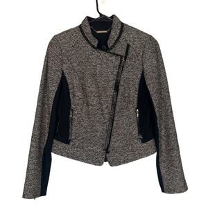 WHBM Gray & Black Tweed Long Sleeve Career Style Full Zip Jacket Women Sz 0